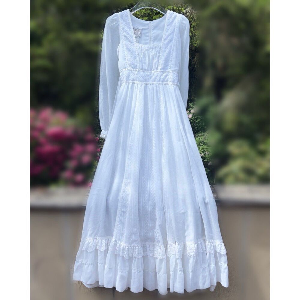 Gunne Sax Dress Vintage White Lace Maxi Size 3 Prairie Wedding Lace Ruffle